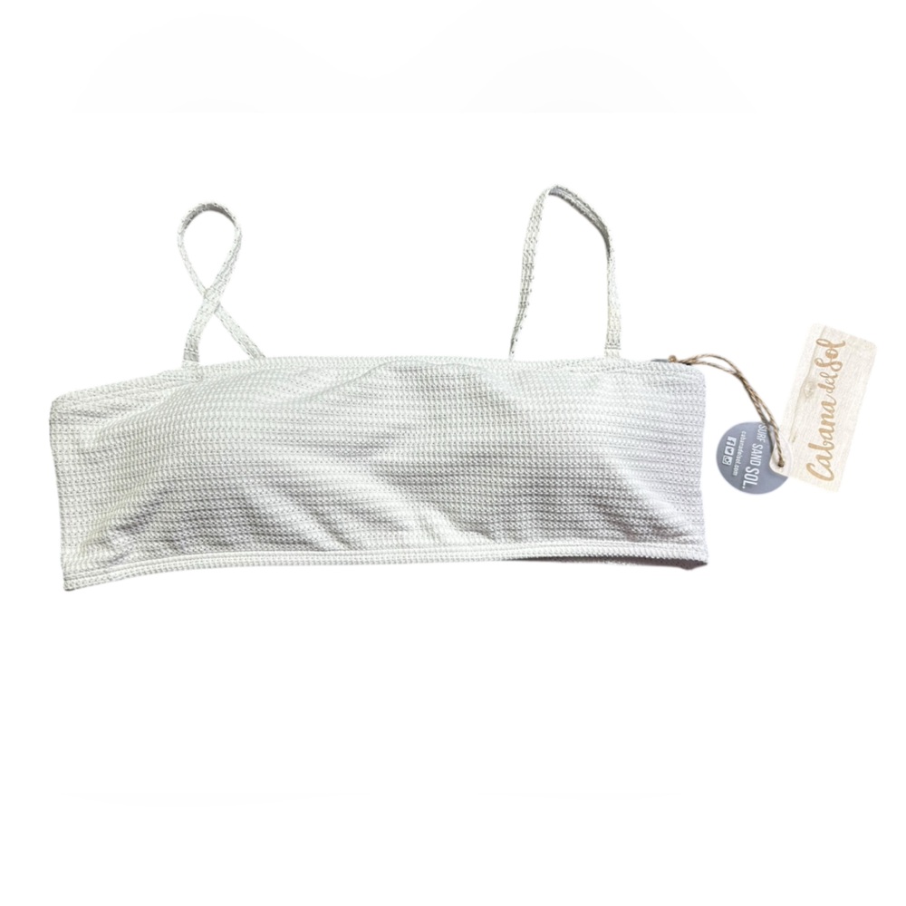 CABANA DEL SOL white bandeau bikini swim top detachable straps NWT